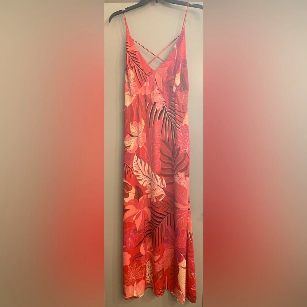 Farm Rio Philipa Maxi Dress Red Pink Floral Size Large Tropical Boho Sundress - Picture 14 of 14